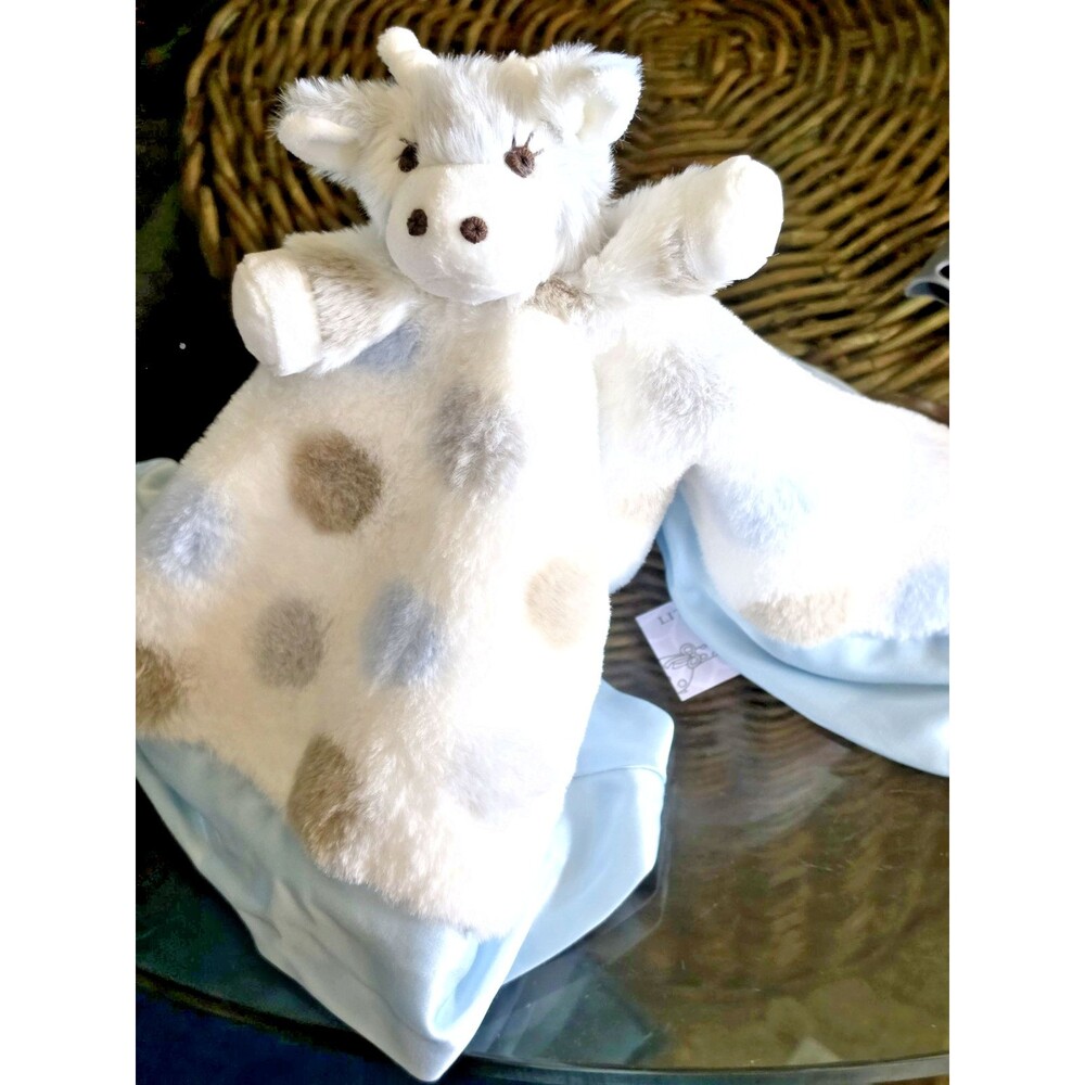 Little G Blankly Giraffe Blanket Polka Dots Satin Trim Blue Gray